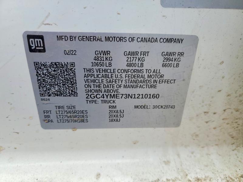 Продажа на аукционе авто 2022 Chevrolet Silverado, vin: 2GC4YME73N1210160, номер лота: 50899526