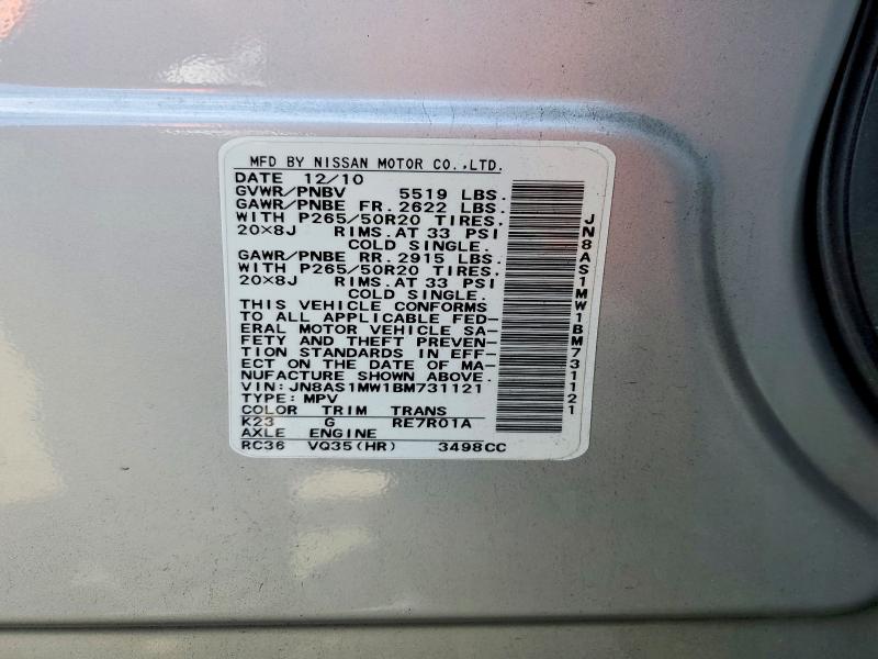 Aukcja sprzedaży 2011 Infiniti Fx35, vin: JN8AS1MW1BM731121, numer aukcji: 49132886