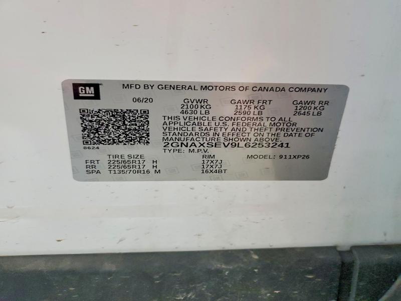 Продаж на аукціоні авто 2020 Chevrolet Equinox, vin: 2GNAXSEV9L6253241, номер лоту: 48415886