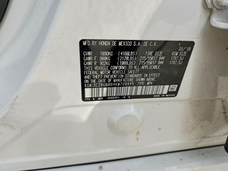 2019 Honda Hr-v მანქანა იყიდება აუქციონზე, vin: 3CZRU6H94KM709445, აუქციონის ნომერი: 48760236