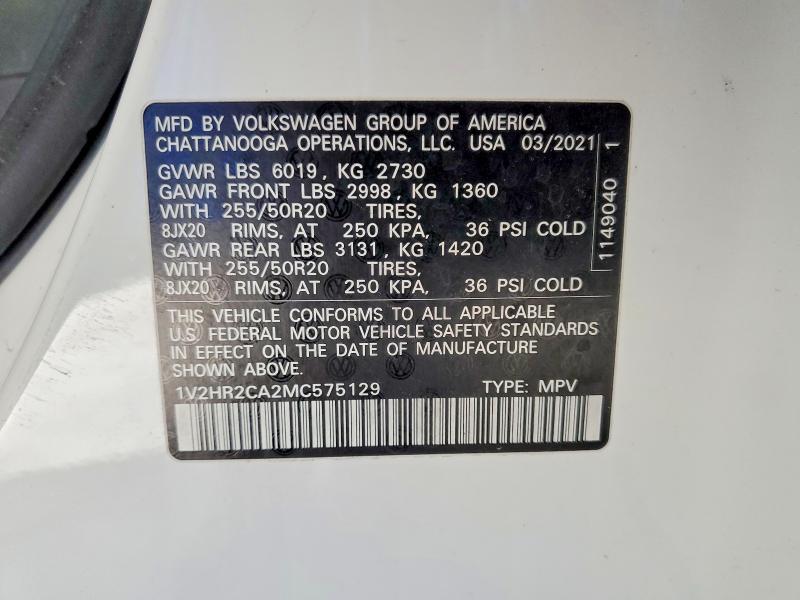 Продаж на аукціоні авто 2021 Volkswagen Atlas, vin: 1V2HR2CA2MC575129, номер лоту: 51559026