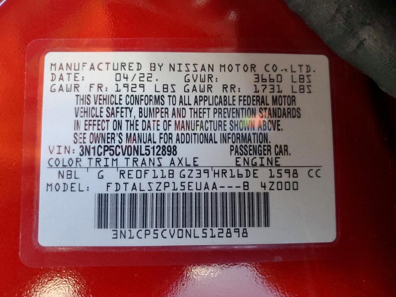 Aukcja sprzedaży 2022 Nissan Kicks, vin: 3N1CP5CV0NL512898, numer aukcji: 49494626