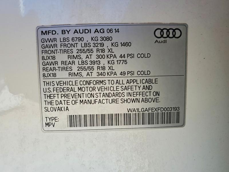2015 Audi Q7 მანქანა იყიდება აუქციონზე, vin: WA1LGAFEXFD003193, აუქციონის ნომერი: 48872716