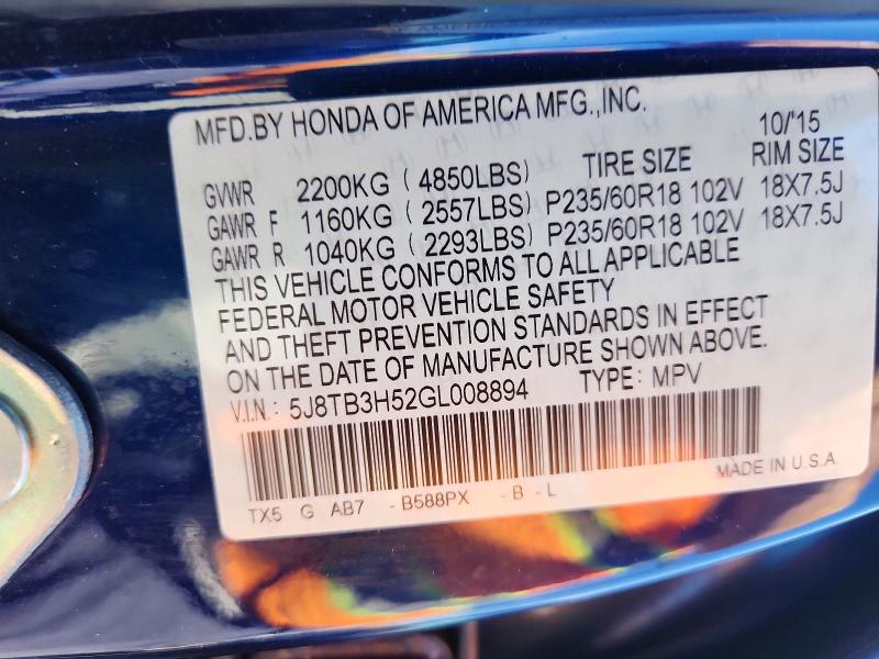 Aukcja sprzedaży 2016 Acura Rdx, vin: 5J8TB3H52GL008894, numer aukcji: 50455096