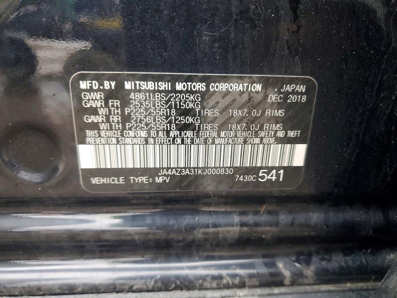 Продаж на аукціоні авто 2019 Mitsubishi Outlander, vin: JA4AZ3A31KJ000830, номер лоту: 47661646