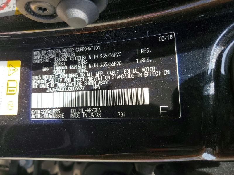 Aukcja sprzedaży 2018 Lexus Rx, vin: JTJGZKCA7J2006627, numer aukcji: 50289656