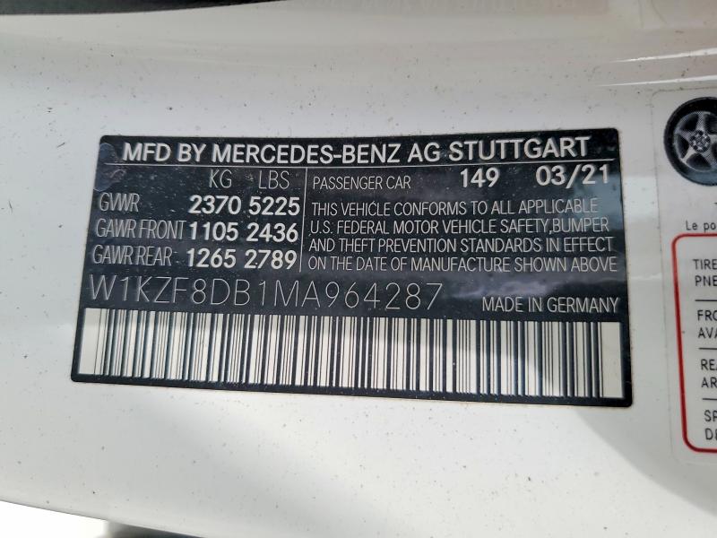 Продаж на аукціоні авто 2021 Mercedes-benz E, vin: W1KZF8DB1MA964287, номер лоту: 51272856
