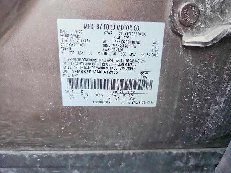 51431456 :رقم المزاد ، 1FMSK7FH8MGA12155 vin ، 2021 Ford Explorer مزاد بيع
