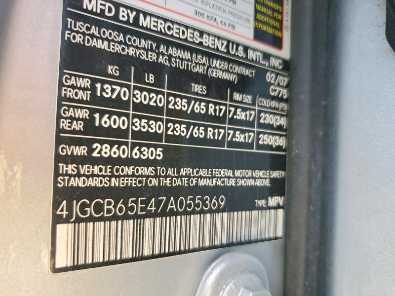 50855136 :رقم المزاد ، 4JGCB65E47A055369 vin ، 2007 Mercedes-benz R مزاد بيع