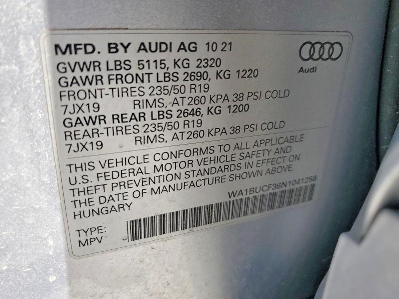 50334656 :رقم المزاد ، WA1BUCF36N1041258 vin ، 2022 Audi Q3 مزاد بيع