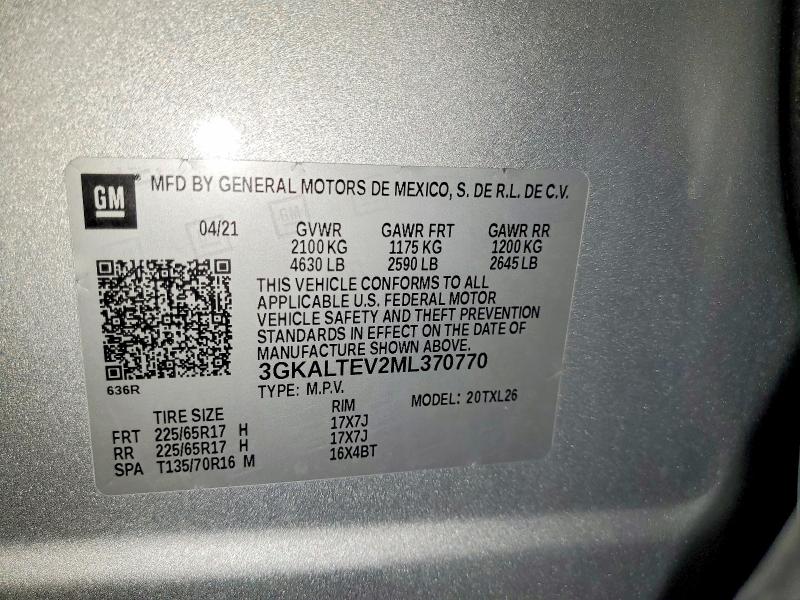 Aukcja sprzedaży 2021 Gmc Terrain, vin: 3GKALTEV2ML370770, numer aukcji: 48671406