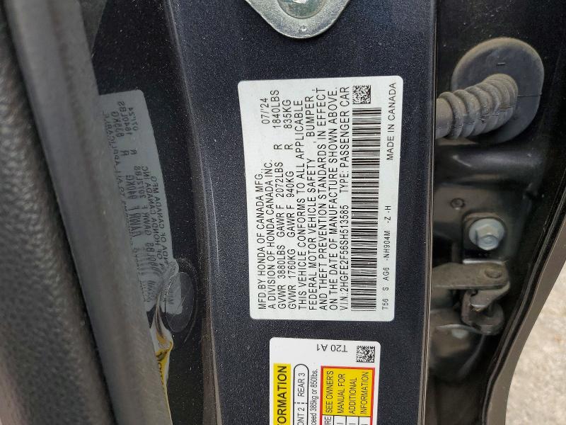 51668356 :رقم المزاد ، 2HGFE2F56SH513585 vin ، 2025 Honda Civic مزاد بيع