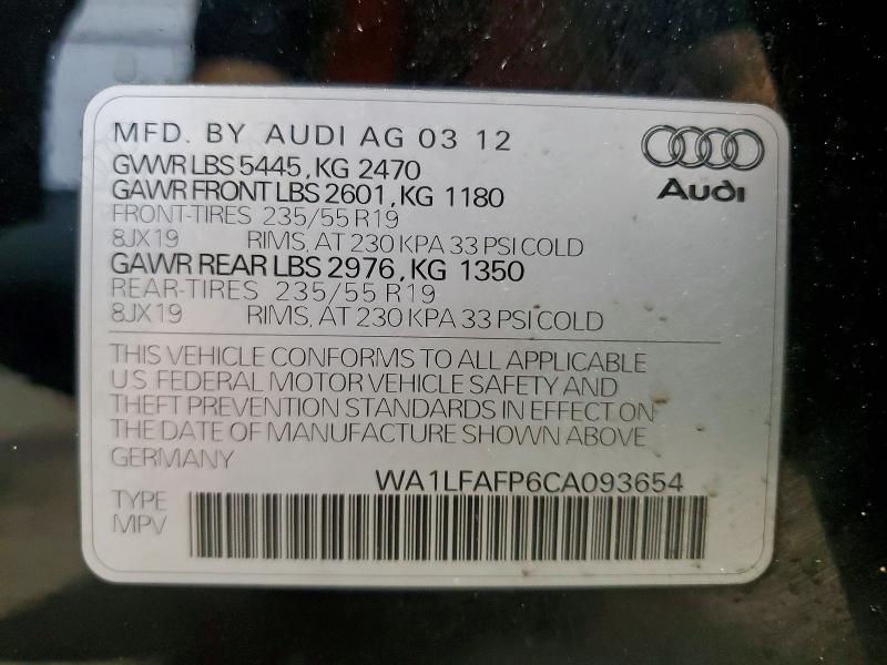 Aukcja sprzedaży 2012 Audi Q5, vin: WA1LFAFP6CA093654, numer aukcji: 50515926