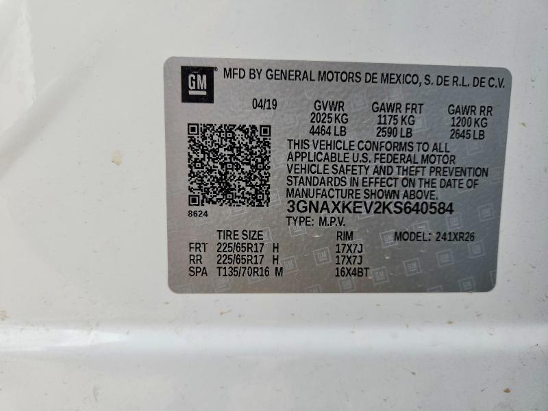 Aukcja sprzedaży 2019 Chevrolet Equinox, vin: 3GNAXKEV2KS640584, numer aukcji: 51457756