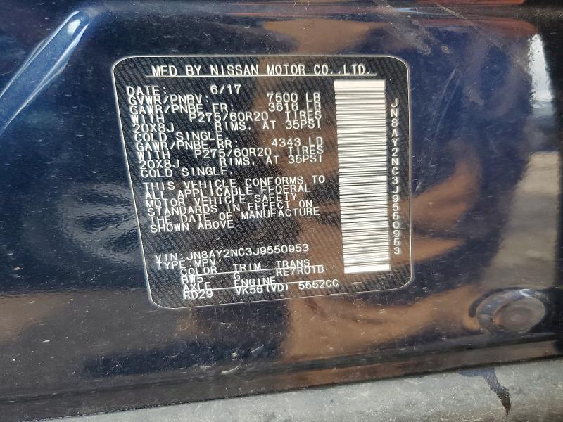 2018 Nissan Armada მანქანა იყიდება აუქციონზე, vin: JN8AY2NC3J9550953, აუქციონის ნომერი: 48540796