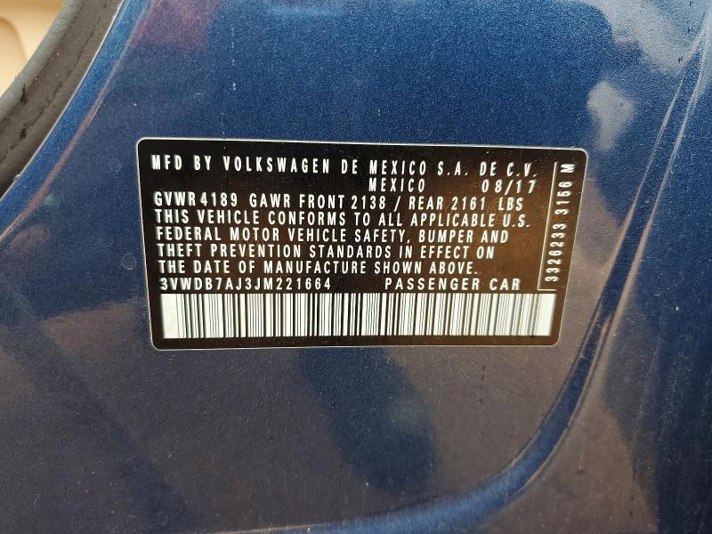 50898516 :رقم المزاد ، 3VWDB7AJ3JM221664 vin ، 2018 Volkswagen Jetta مزاد بيع