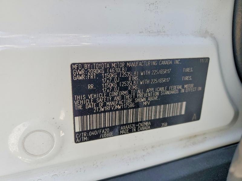 Aukcja sprzedaży 2021 Toyota Rav4, vin: 2T3W1RFV3MW117586, numer aukcji: 50764506