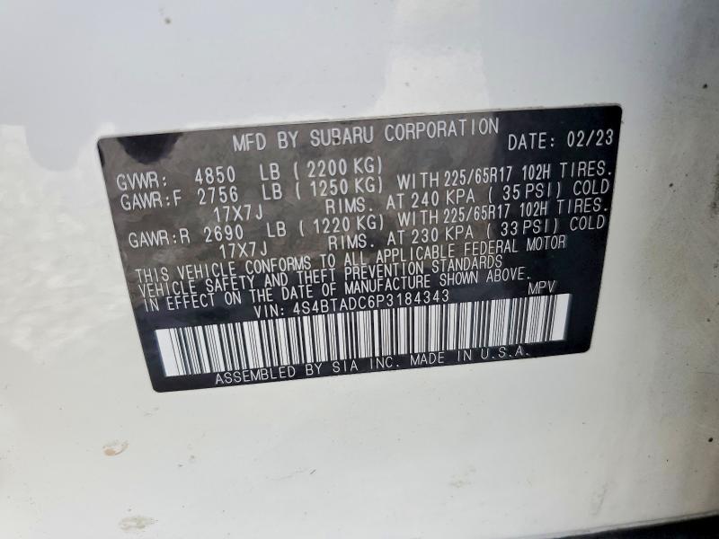 2023 Subaru Outback მანქანა იყიდება აუქციონზე, vin: 4S4BTADC6P3184343, აუქციონის ნომერი: 50518446