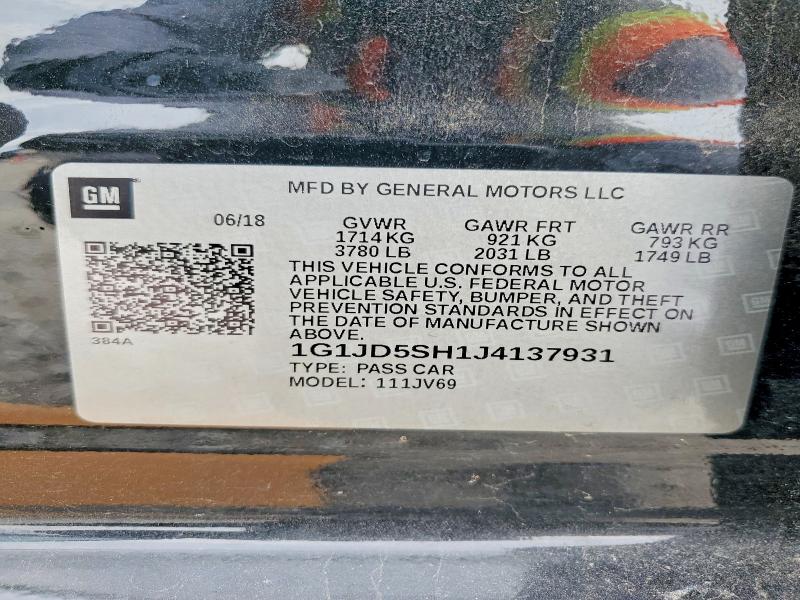 50468626 :رقم المزاد ، 1G1JD5SH1J4137931 vin ، 2018 Chevrolet Sonic مزاد بيع