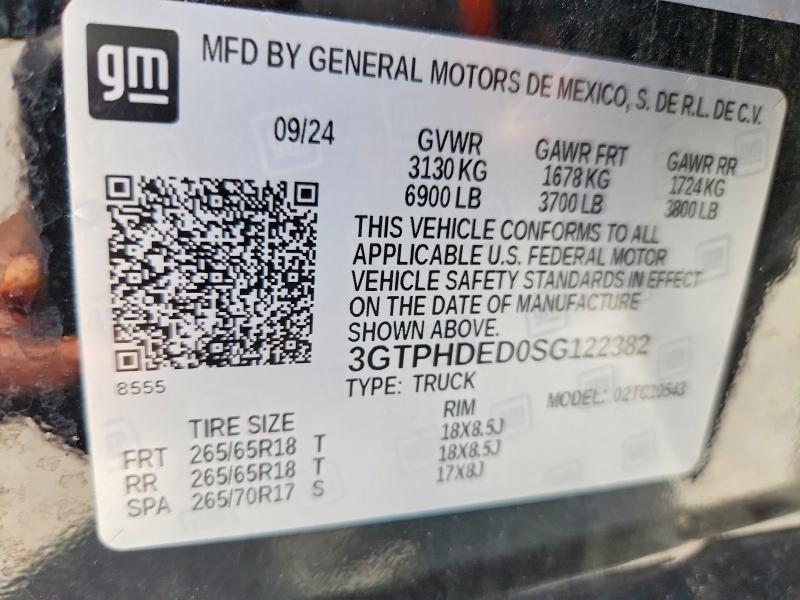 Aukcja sprzedaży 2025 Gmc Sierra, vin: 3GTPHDED0SG122382, numer aukcji: 49722166