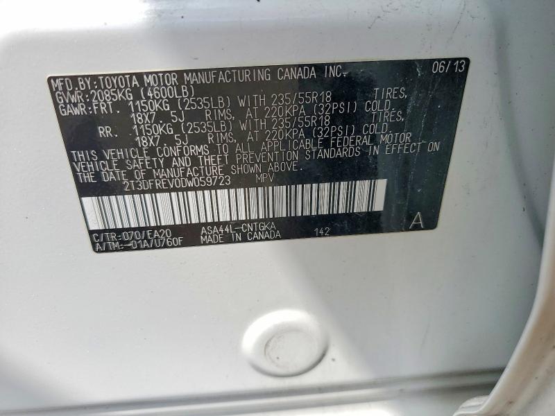 2013 Toyota Rav4 მანქანა იყიდება აუქციონზე, vin: 2T3DFREV0DW059723, აუქციონის ნომერი: 51222146