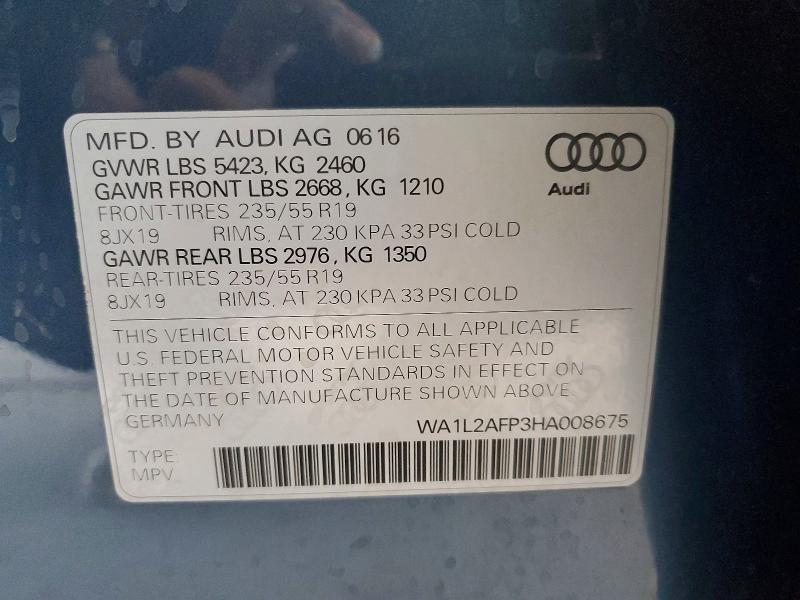 Aukcja sprzedaży 2017 Audi Q5, vin: WA1L2AFP3HA008675, numer aukcji: 51375276