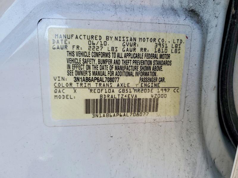 Продажа на аукционе авто 2010 Nissan Sentra, vin: 3N1AB6AP6AL708077, номер лота: 50702546