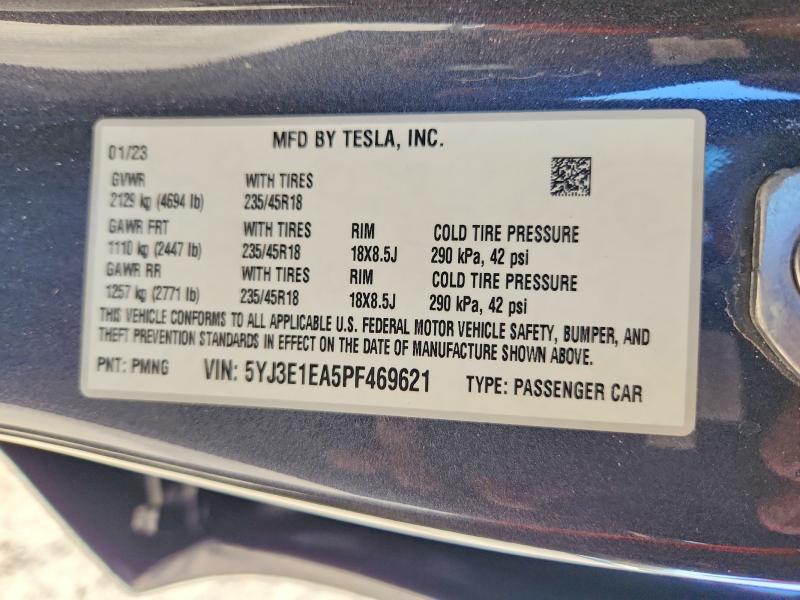 Aukcja sprzedaży 2023 Tesla Model 3, vin: 5YJ3E1EA5PF469621, numer aukcji: 48742666