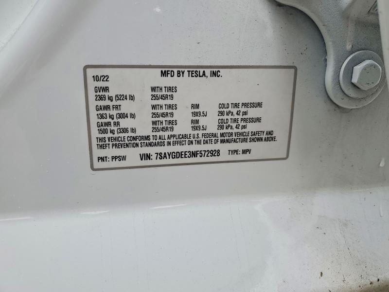 Aukcja sprzedaży 2022 Tesla Model Y, vin: 7SAYGDEE3NF572928, numer aukcji: 51709276
