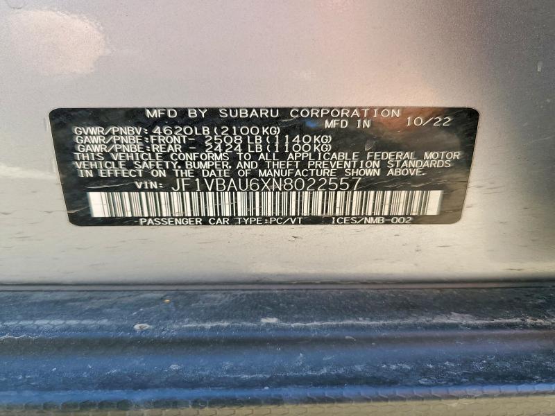 Продажа на аукционе авто 2022 Subaru Wrx, vin: JF1VBAU6XN8022557, номер лота: 49180116