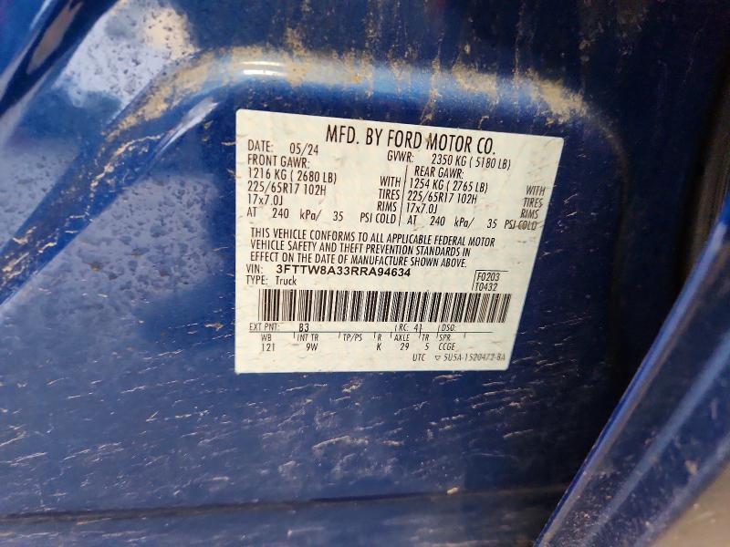 2024 Ford Maverick მანქანა იყიდება აუქციონზე, vin: 3FTTW8A33RRA94634, აუქციონის ნომერი: 51082646