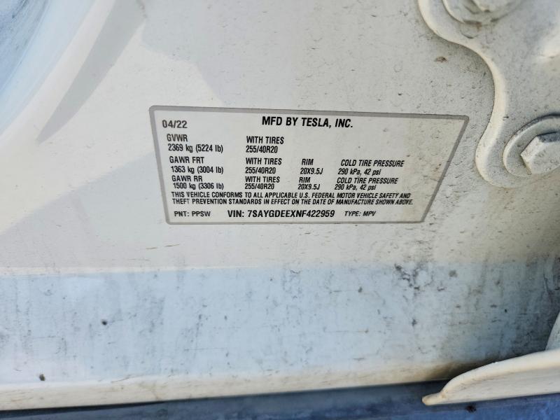 Продаж на аукціоні авто 2022 Tesla Model Y, vin: 7SAYGDEEXNF422959, номер лоту: 48437756