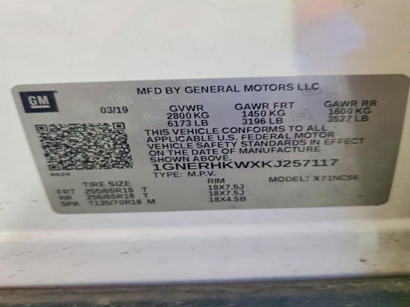 50723706 :رقم المزاد ، 1GNERHKWXKJ257117 vin ، 2019 Chevrolet Traverse مزاد بيع