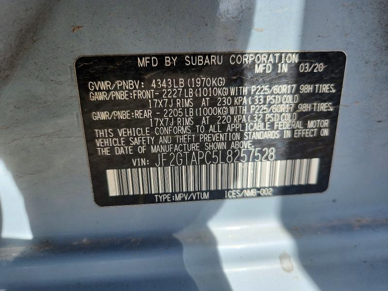 50517656 :رقم المزاد ، JF2GTAPC5L8257528 vin ، 2020 Subaru Crosstrek مزاد بيع