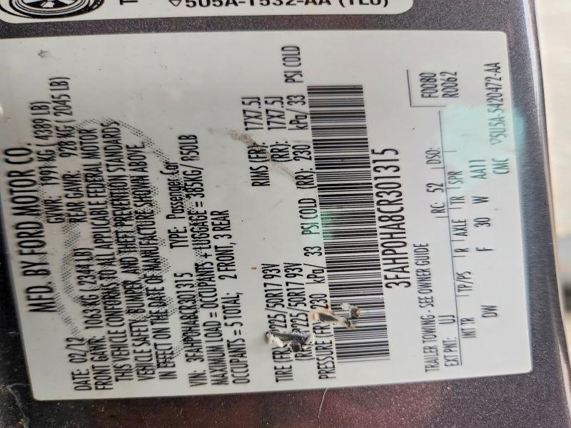 Продажа на аукционе авто 2012 Ford Fusion, vin: 3FAHP0HA8CR301315, номер лота: 49932426