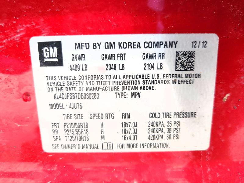 48191456 :رقم المزاد ، KL4CJFSB7DB080283 vin ، 2013 Buick Encore مزاد بيع