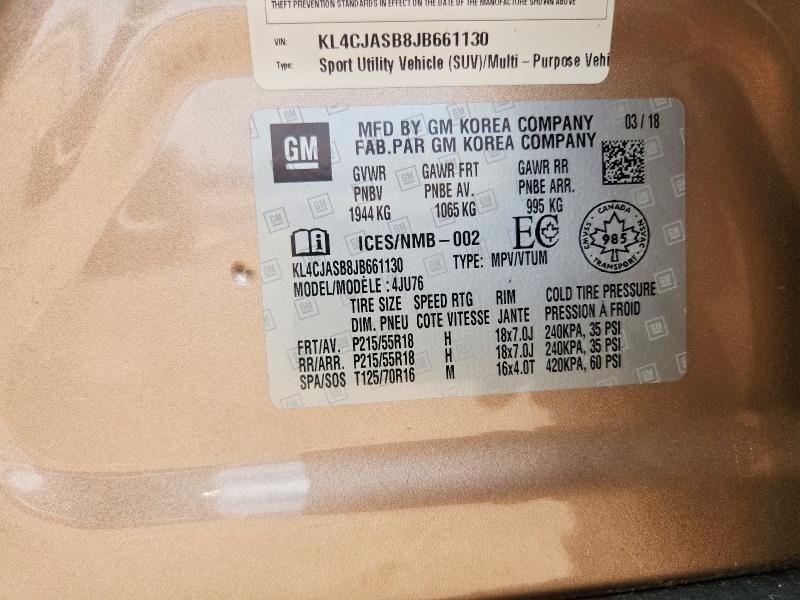 2018 Buick Encore მანქანა იყიდება აუქციონზე, vin: KL4CJASB8JB661130, აუქციონის ნომერი: 49419626