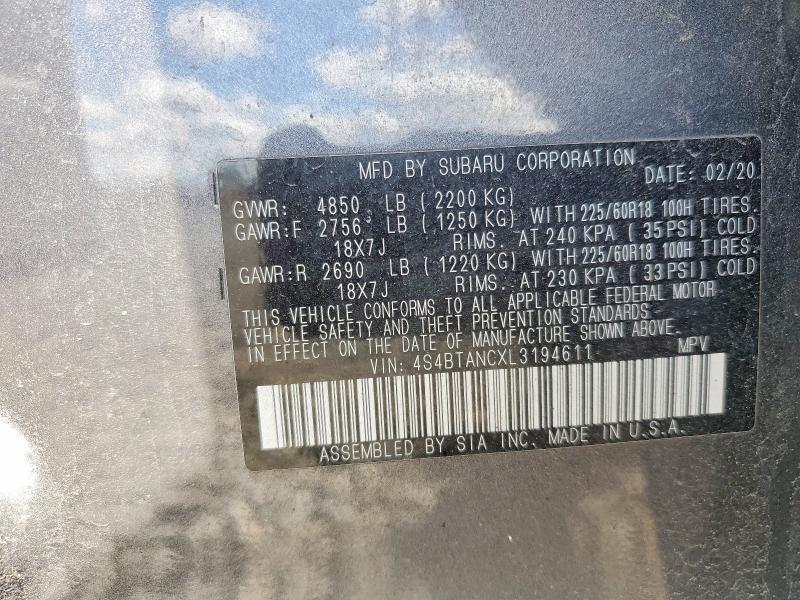 51107106 :رقم المزاد ، 4S4BTANCXL3194611 vin ، 2020 Subaru Outback مزاد بيع