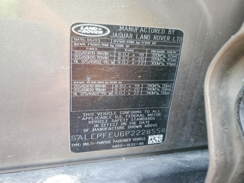 Auction sale of the 2023 Land Rover Defender, vin: SALEPFEU6P2228558, lot number: 48615256