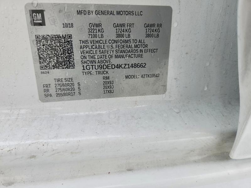 Aukcja sprzedaży 2019 Gmc Sierra, vin: 1GTU9DED4KZ148662, numer aukcji: 50644726