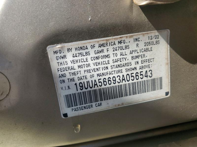 2003 Acura 3.2tl მანქანა იყიდება აუქციონზე, vin: 19UUA56693A056543, აუქციონის ნომერი: 49899966