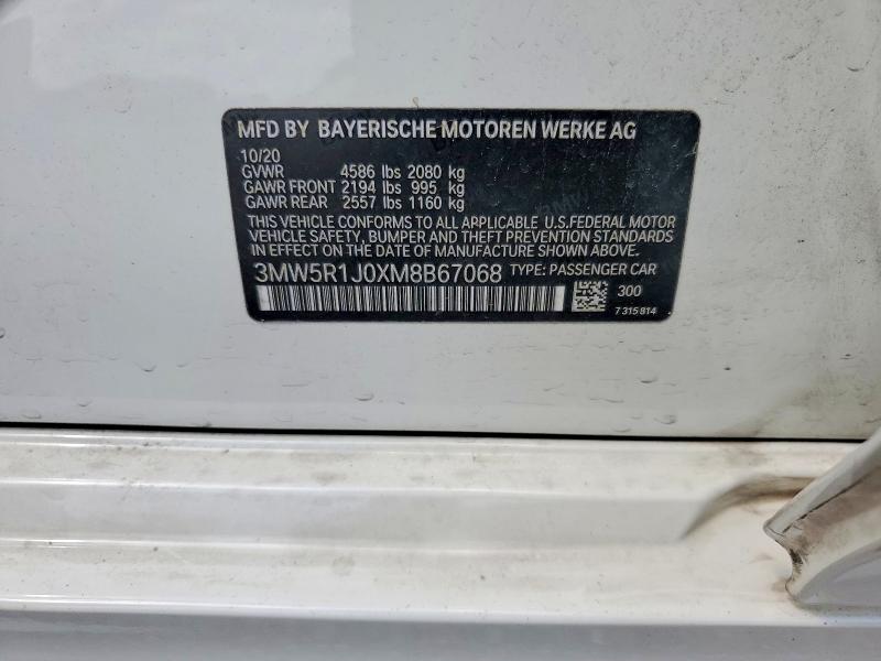 Aukcja sprzedaży 2021 Bmw 330i, vin: 3MW5R1J0XM8B67068, numer aukcji: 50513566