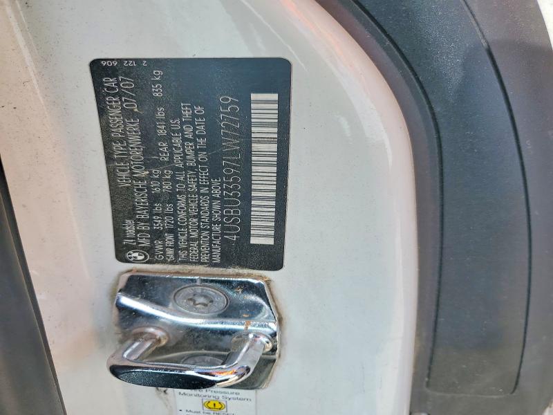 49660496 :رقم المزاد ، 4USBU33597LW72759 vin ، 2007 Bmw Z4 مزاد بيع