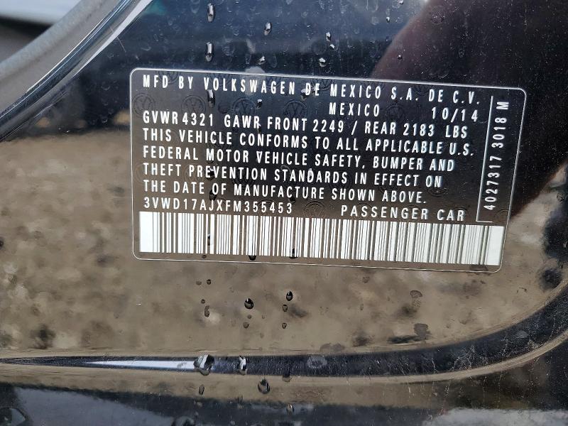 49562156 :رقم المزاد ، 3VWD17AJXFM355453 vin ، 2015 Volkswagen Jetta مزاد بيع