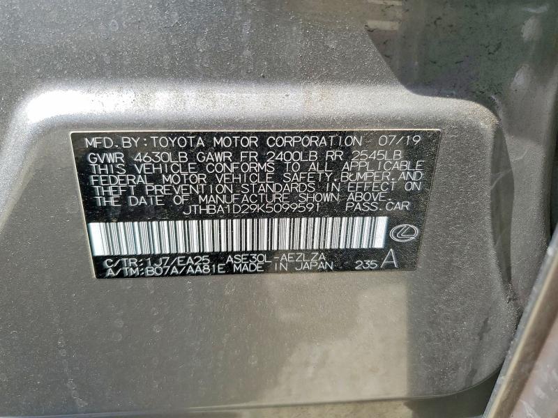 Aukcja sprzedaży 2019 Lexus Is, vin: JTHBA1D29K5099591, numer aukcji: 49584036