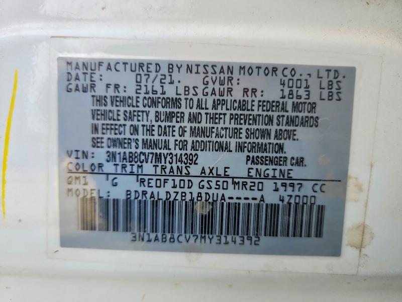 2021 Nissan Sentra მანქანა იყიდება აუქციონზე, vin: 3N1AB8CV7MY314392, აუქციონის ნომერი: 49718446