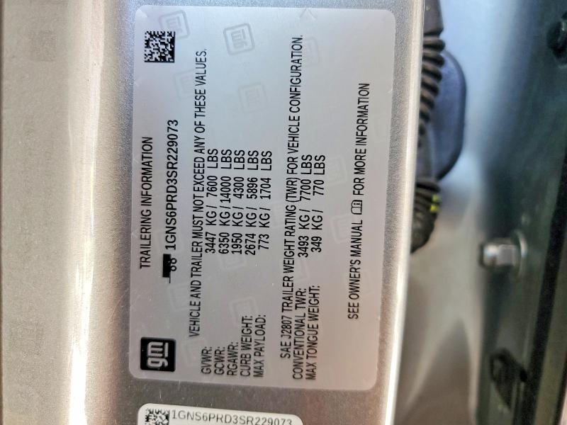 Aukcja sprzedaży 2025 Chevrolet Tahoe, vin: 1GNS6PRD3SR229073, numer aukcji: 50273646