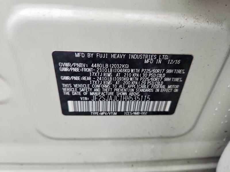 2017 Subaru Forester მანქანა იყიდება აუქციონზე, vin: JF2SJAJC1HH535115, აუქციონის ნომერი: 48311696