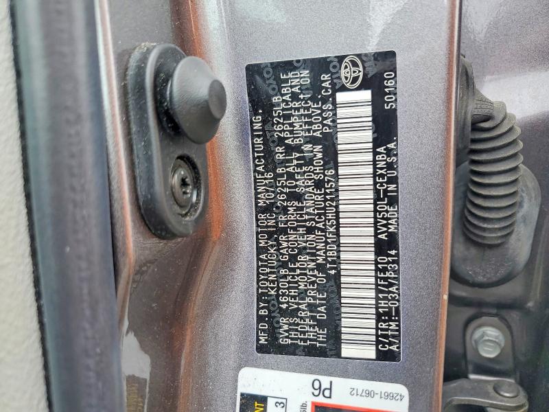 2017 Toyota Camry Hybrid მანქანა იყიდება აუქციონზე, vin: 4T1BD1FK5HU211576, აუქციონის ნომერი: 50099656