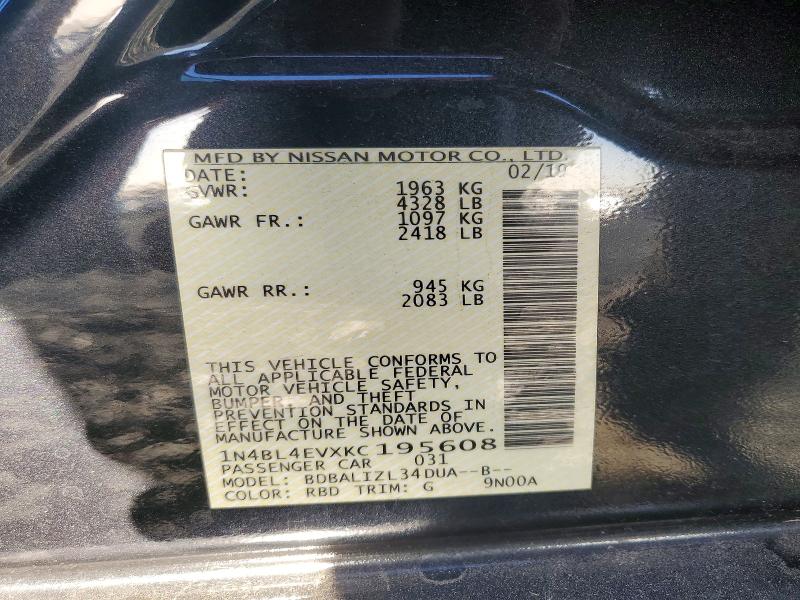 Aukcja sprzedaży 2019 Nissan Altima, vin: 1N4BL4EVXKC195608, numer aukcji: 48528146